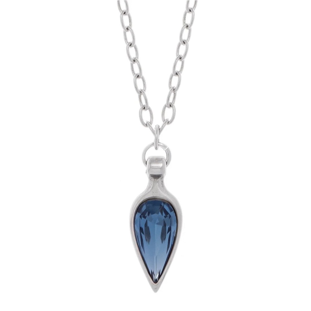 Vidda Hera sterling silver plate long chain necklace w/blue Austrian crystal-NWT